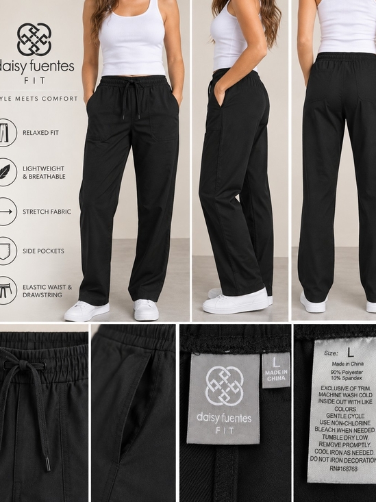 Daisy Fuentes Pants - Daisy Fuentes Women's Black Relaxed Drawstring Pants